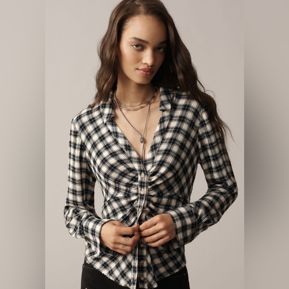 NWT! Anthropologie The Keaton Ruched Collared Blouse by Pilcro - Size XS